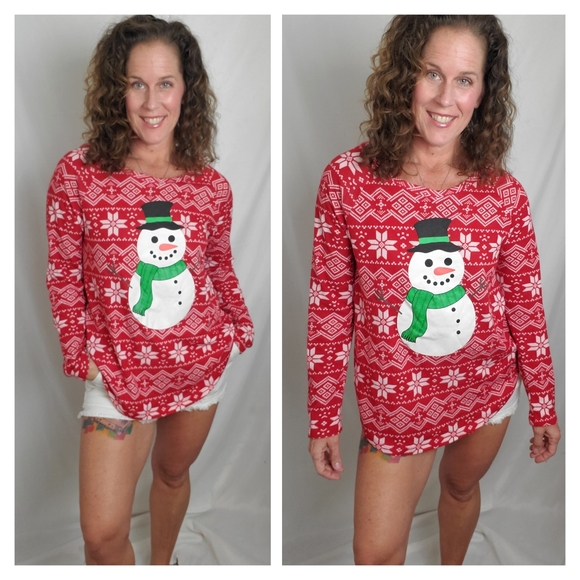 Snowman holiday Christmas long sleeved tee - Picture 1 of 7
